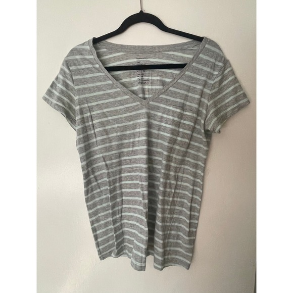 Gap Maternity Tops - Gap Maternity Essential Pocket V Neck Striped T Sz M Gray Mint